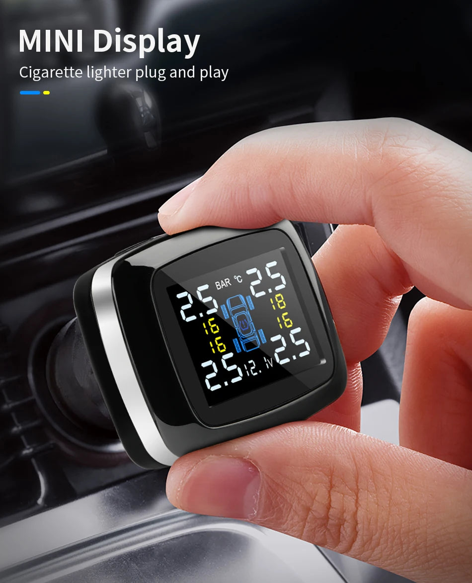 Car TPMS Cigarette Lighter Wireless Universal TPMS USB Digital tpms Tire Pressure Alarm System 4 External Internal Sensor