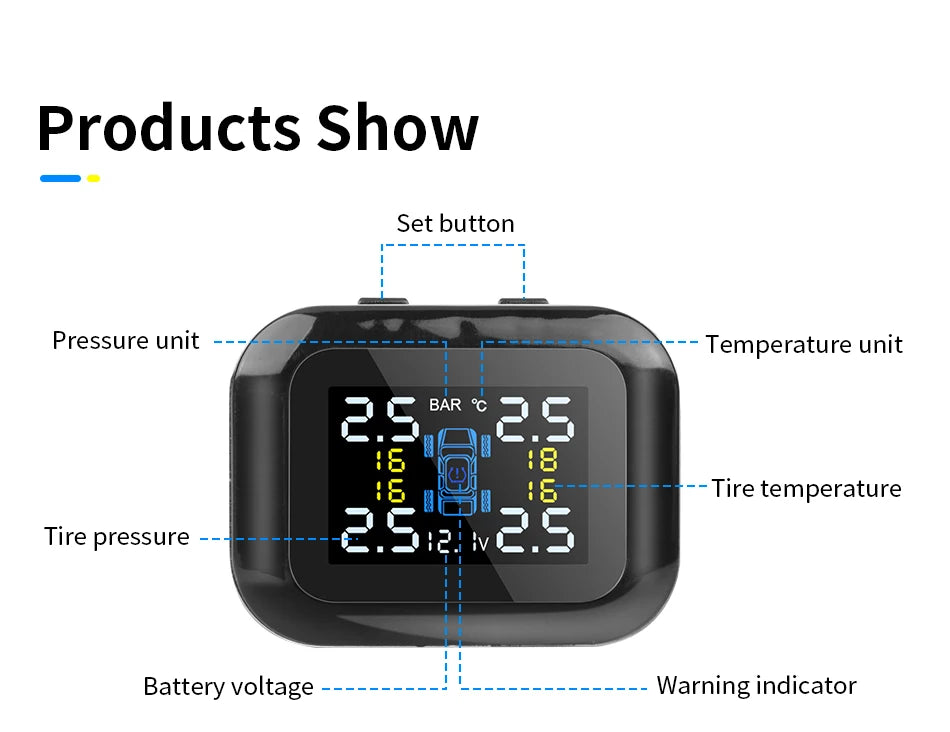 Car TPMS Cigarette Lighter Wireless Universal TPMS USB Digital tpms Tire Pressure Alarm System 4 External Internal Sensor