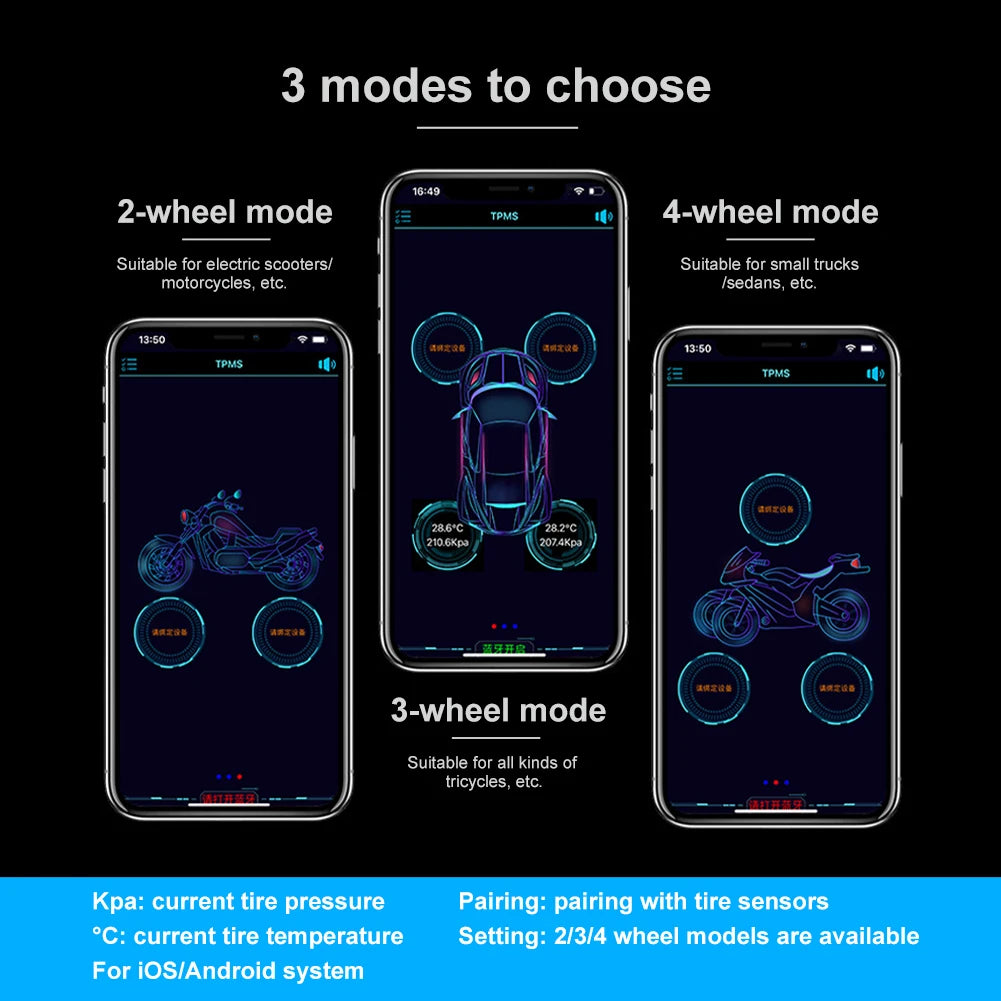 Tire Pressure Monitoring System 4Pcs Bluetooth TPMS External Sensors Real-time Pressure and Temperature Sensor for Android/iOS