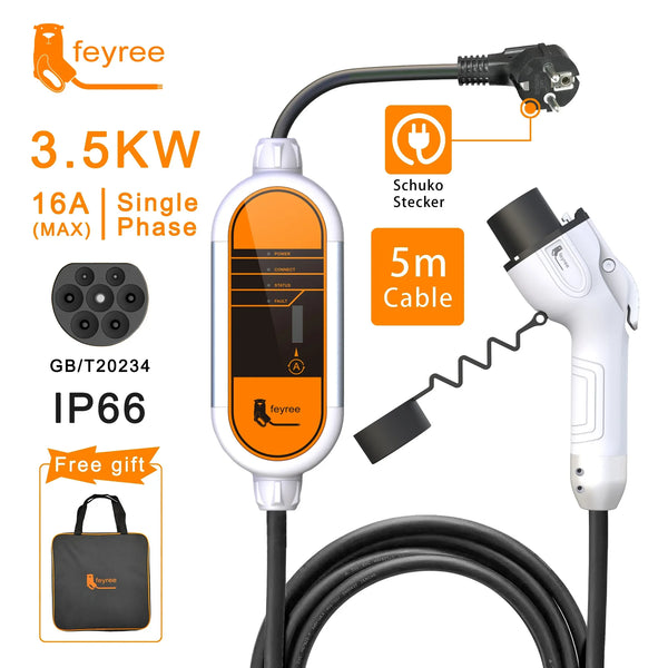 feyree EV Charger GB/T Cord 16A 3.5KW 1Phase Portable Charger