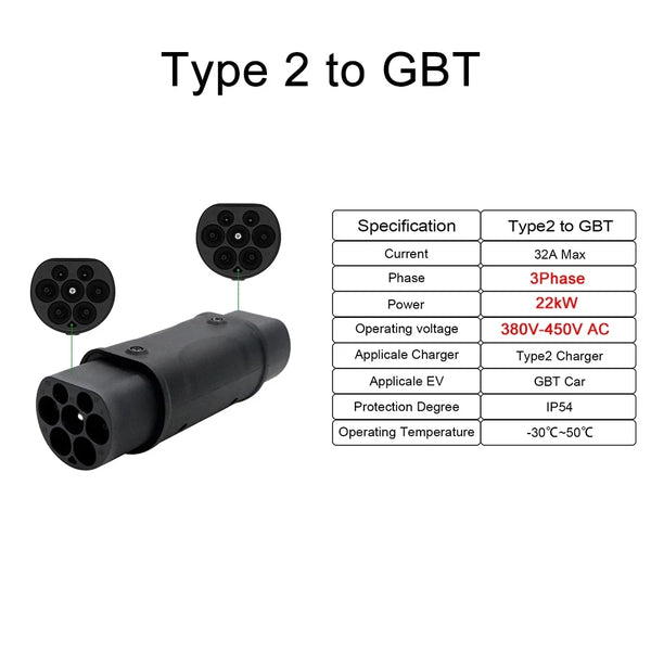 Electric Vehicle Charging Connector Type 2 to Type 1 J1772 EV Adapter Type 2 to GBT EVSE Charger Type 1 to GBT EV Adaptor