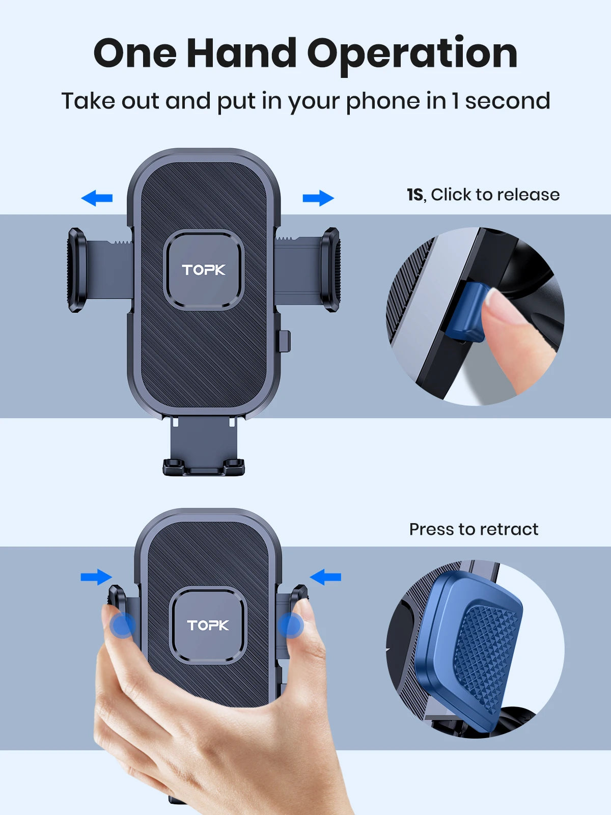 TOPK Car Phone Holder Mount for Car Vent [Upgraded Metal Clip] Hands Free Cradle in Vehicle Holder Fit for Cell Phone Automobile