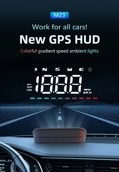 GPS HUD M23 Speedometer Windshield Projector Display of Driving Time Distance and Direction with Alarm System for all vehicles