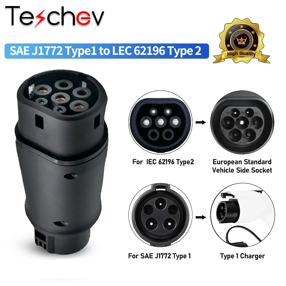 Electric Vehicle Charging Connector Type 2 to Type 1 J1772 EV Adapter Type 2 to GBT EVSE Charger Type 1 to GBT EV Adaptor