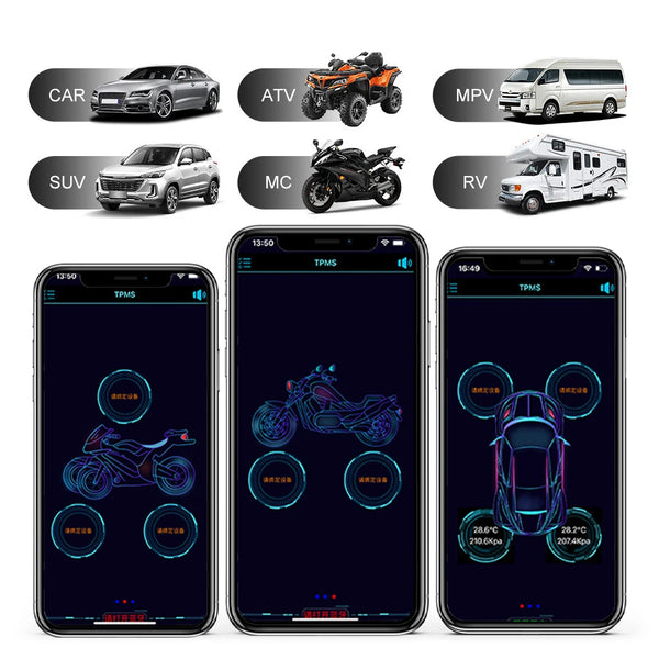Tire Pressure Monitoring System 4Pcs Bluetooth TPMS External Sensors Real-time Pressure and Temperature Sensor for Android/iOS