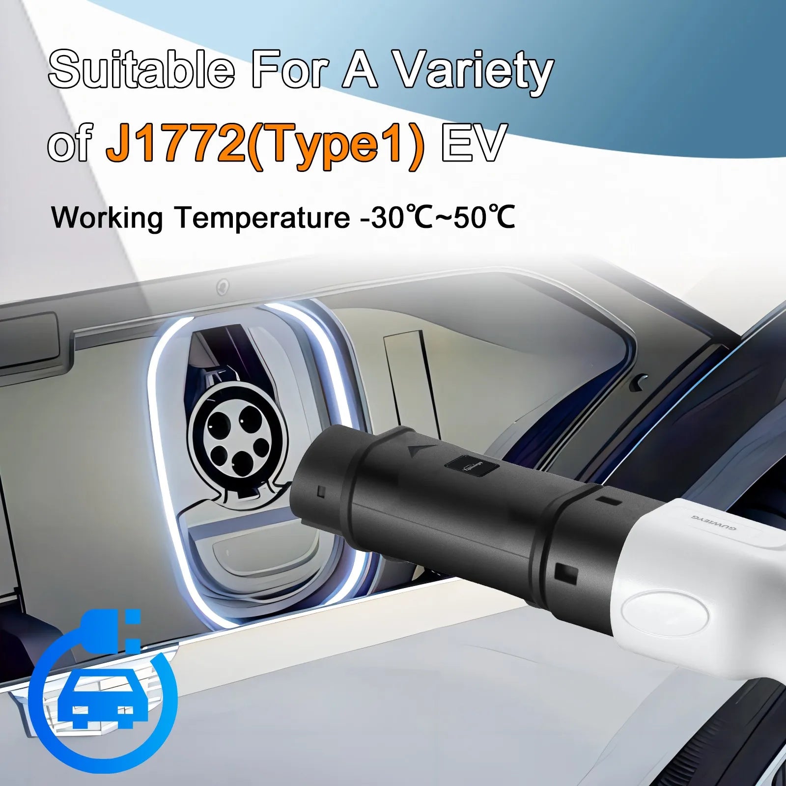 Type2 to Type1 EV Charger Adapter 32A Single Phase Compatible with Type 2 Charger for Electric Car with Type 1 Charging Socket