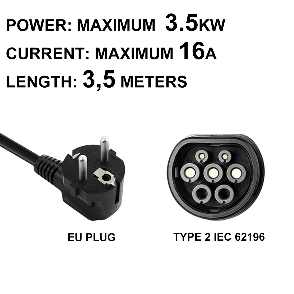 TAYSLA Electric Car Charger 3.5kW 16A Type 2 Portable EV Charger