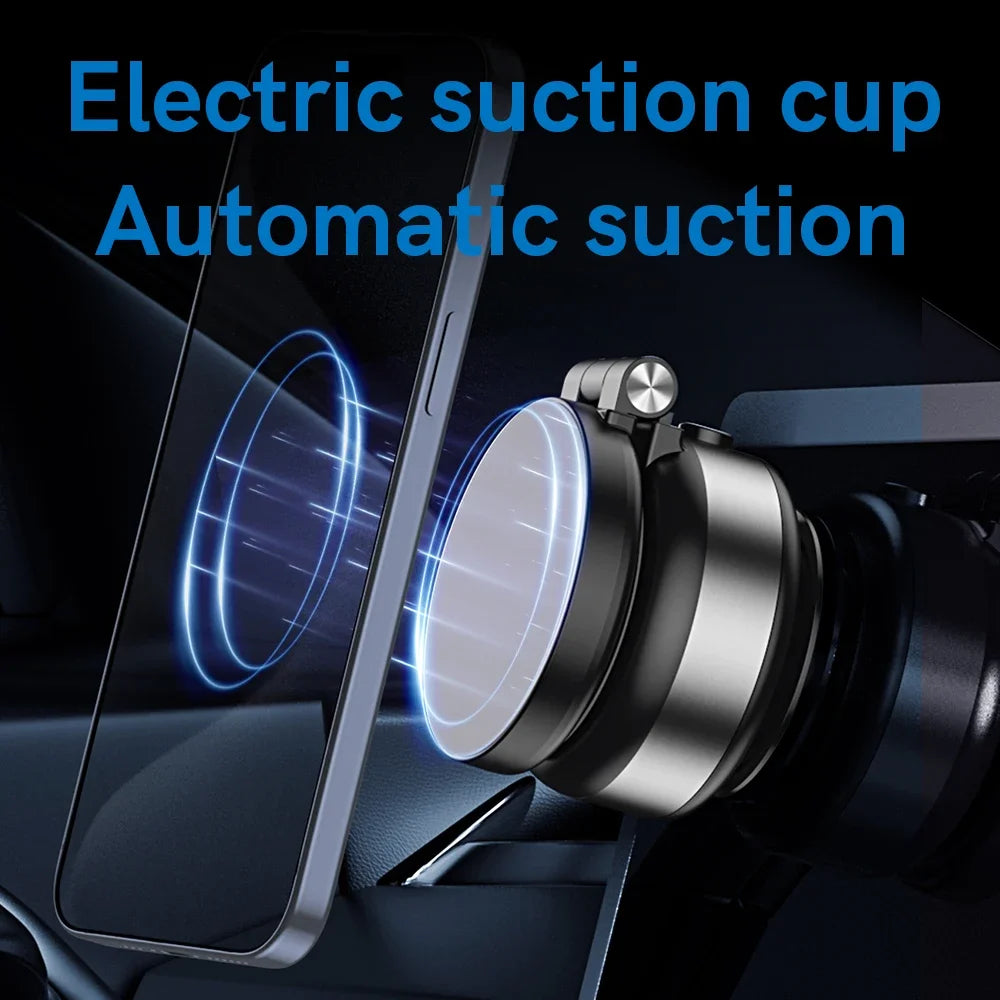 Car Phone Holder Electric Vacuum Suction Cup Telescopic Strong Magnetic Adsorption Bracket Gym Kitchen Stand For iPhone 14 15 16