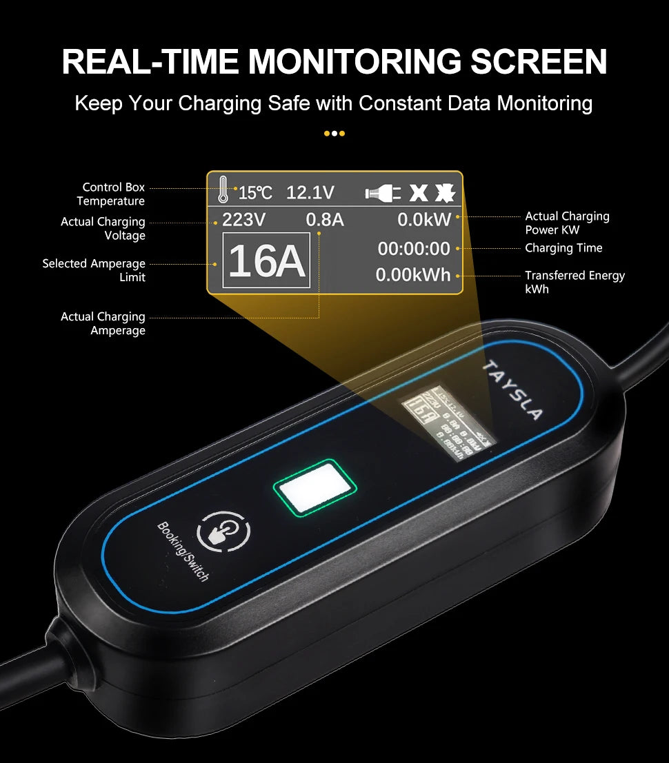 TAYSLA Electric Car Charger 3.5kW 16A Type 2 Portable EV Charger