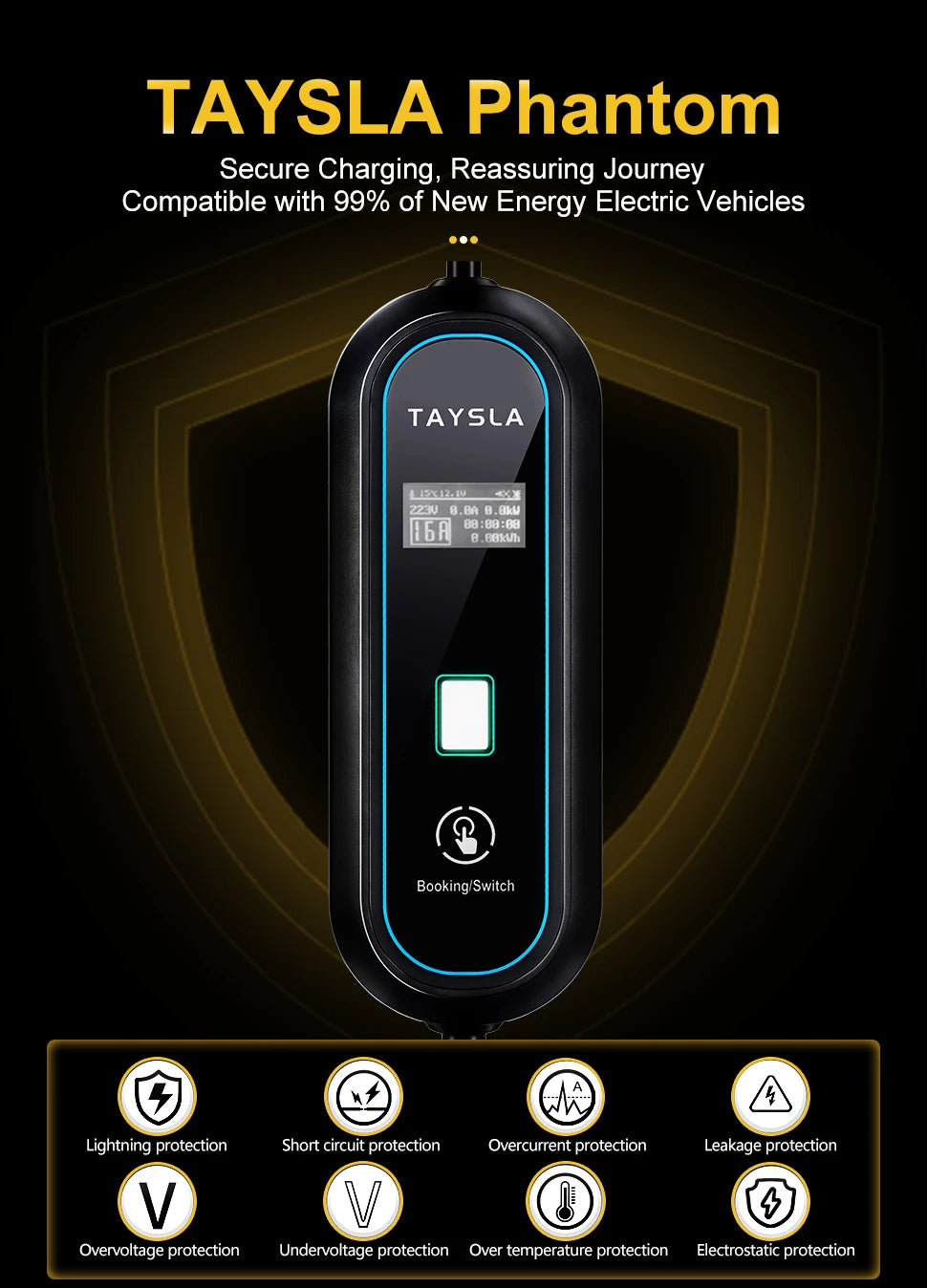 TAYSLA Electric Car Charger 3.5kW 16A Type 2 Portable EV Charger