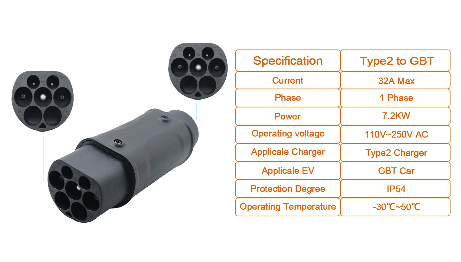 Electric Vehicle Charging Connector Type 2 to Type 1 J1772 EV Adapter Type 2 to GBT EVSE Charger Type 1 to GBT EV Adaptor