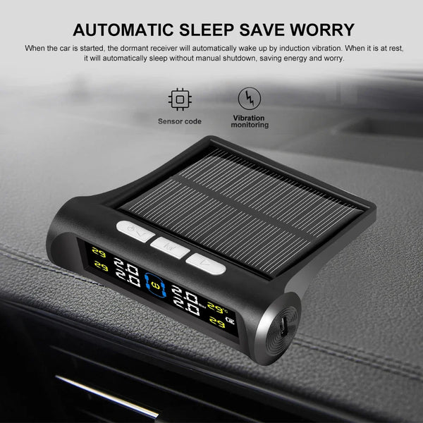 Car Intelligent TPMS Solar Tyre Pressure Monitoring System With 4 External Sensors For Tyre Temperature Tire Air Pressure Gauge