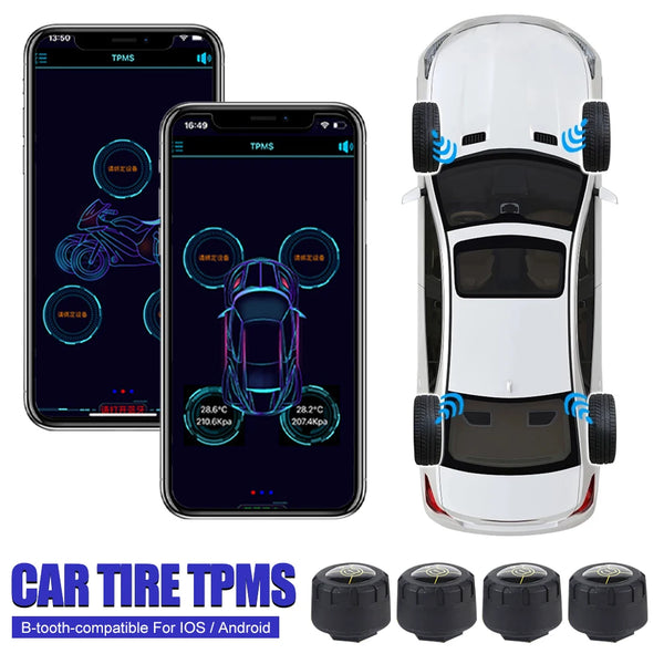 Tire Pressure Monitoring System 4Pcs Bluetooth TPMS External Sensors Real-time Pressure and Temperature Sensor for Android/iOS