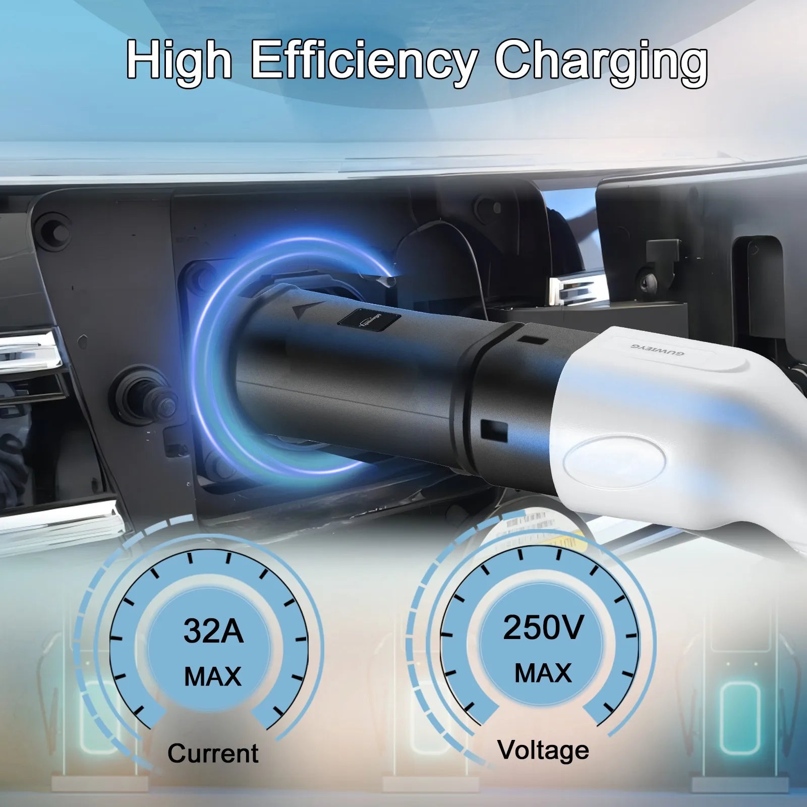 Type2 to Type1 EV Charger Adapter 32A Single Phase Compatible with Type 2 Charger for Electric Car with Type 1 Charging Socket