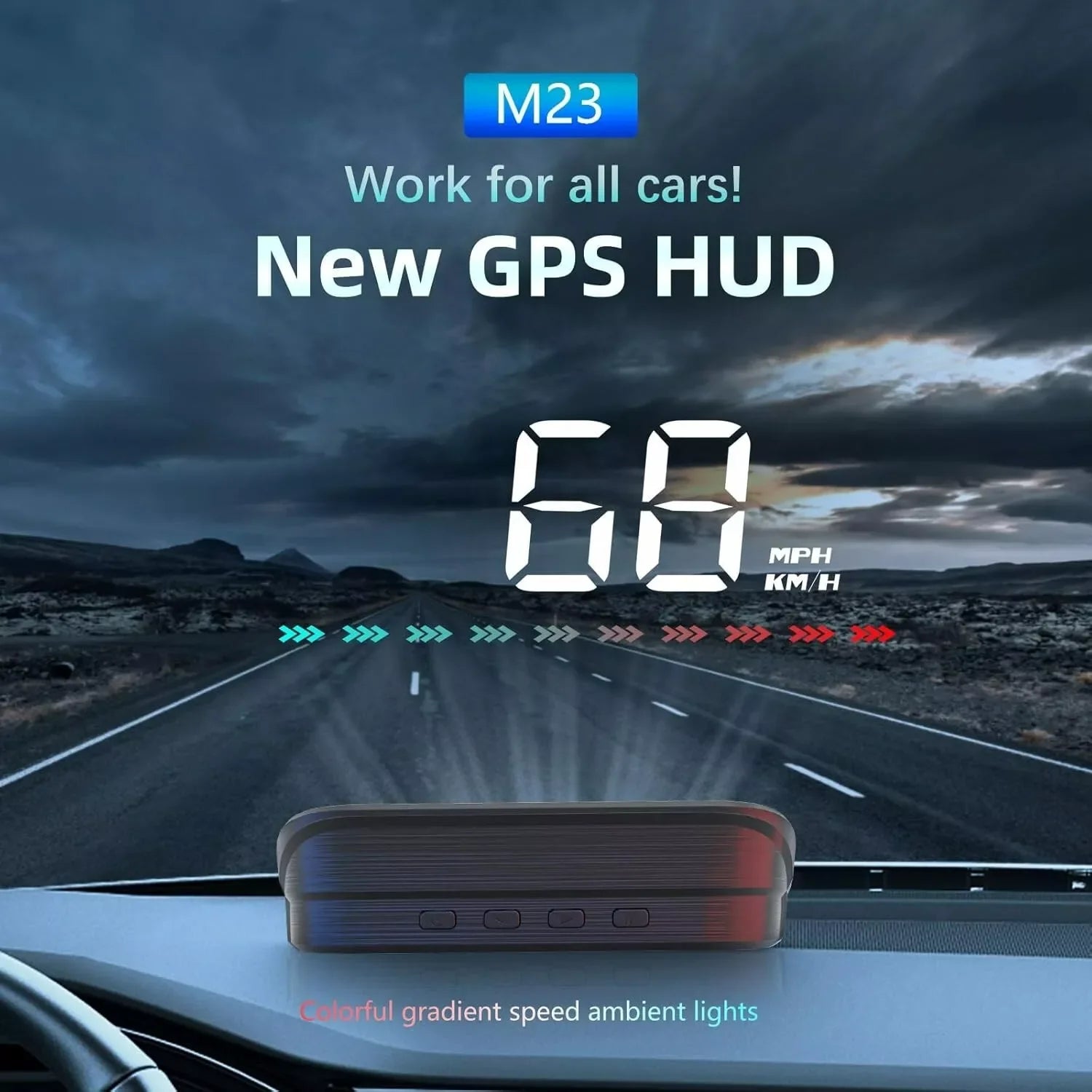 GPS HUD M23 Speedometer Windshield Projector Display of Driving Time Distance and Direction with Alarm System for all vehicles