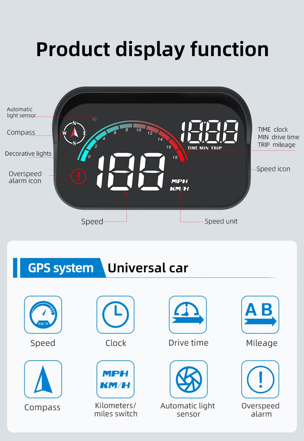 KINLANAO M22 HUD GPS Head Up Display Speed Windshield Projector Speedometer Alarm Travel distance Electronic Accesso