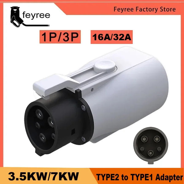 feyree Type 2 to Type 1 Adapter IEC 62196-2 to J1772 EV Charger Adapter for Electric Vehicle Charging 16A 32A Single Phase