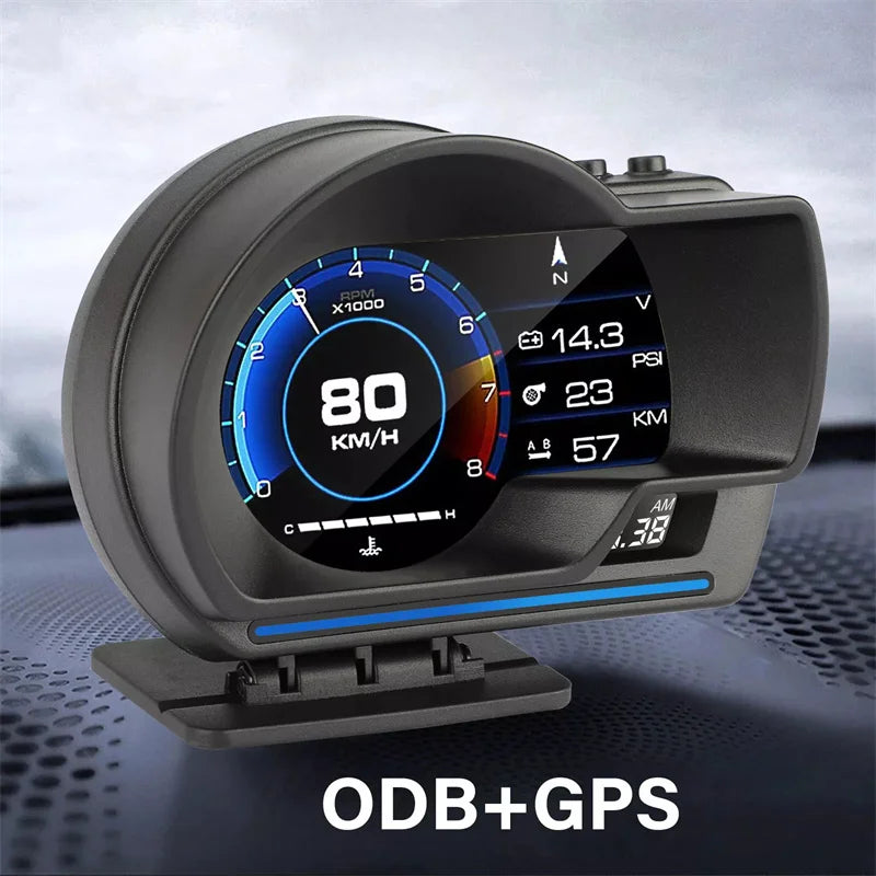 Universal OBD2&GPS Double Systems Meter Speedometer Head Up Display Muti-function Gauge Water Temp Turbo Car Accessories HUD P6