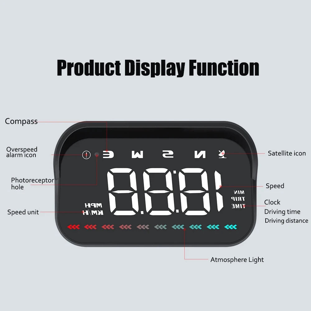 GPS HUD M23 Speedometer Windshield Projector Display of Driving Time Distance and Direction with Alarm System for all vehicles