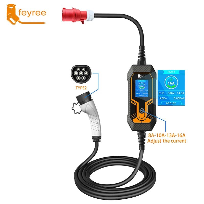 feyree 11KW 16A EV Portable Charger Type2  EVSE Charging Box