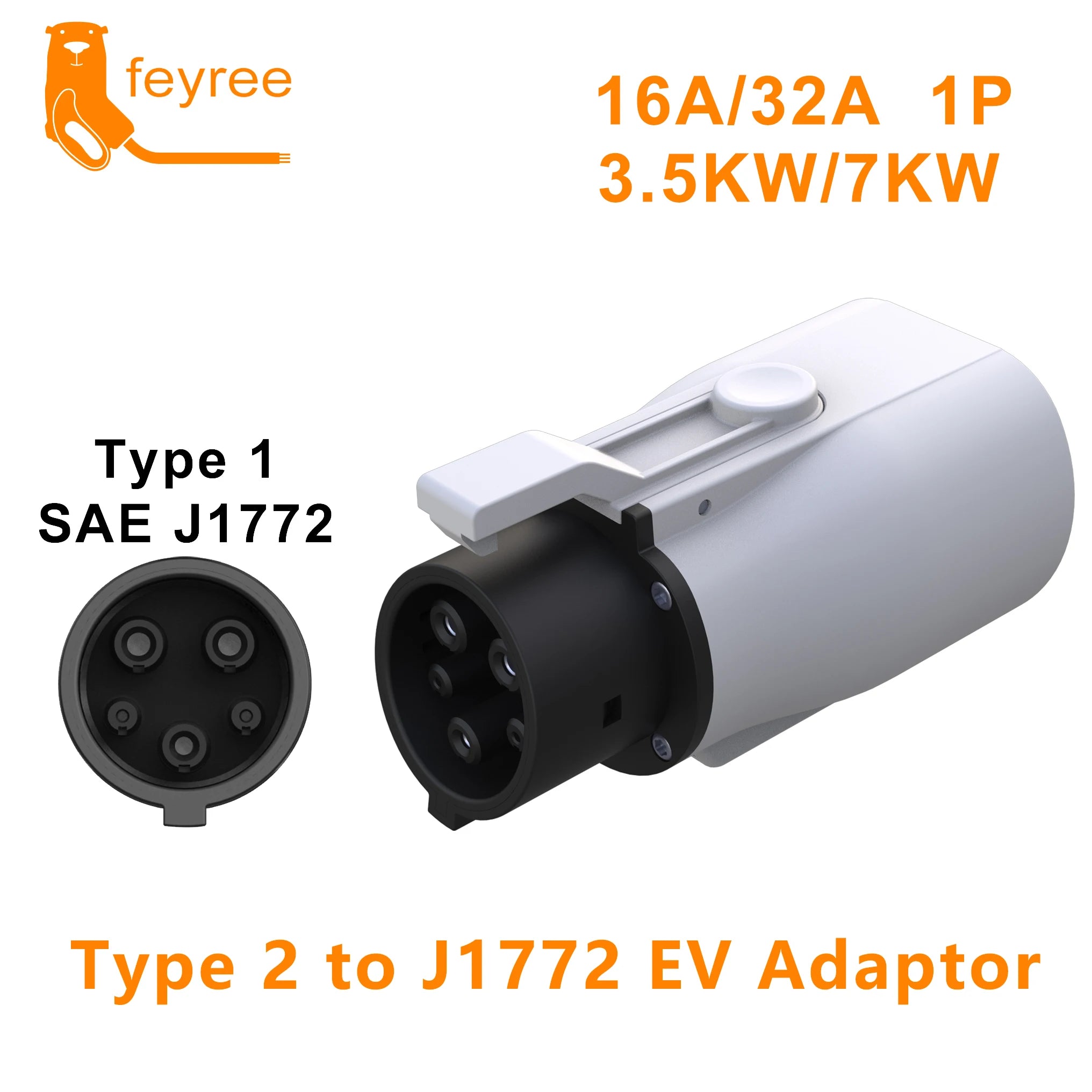 feyree Type 2 to Type 1 Adapter IEC 62196-2 to J1772 EV Charger Adapter for Electric Vehicle Charging 16A 32A Single Phase