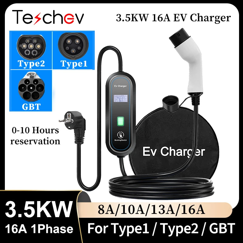 3.5KW Portable EV Charger Type2 IEC 62196 / GB/T Plug Connector