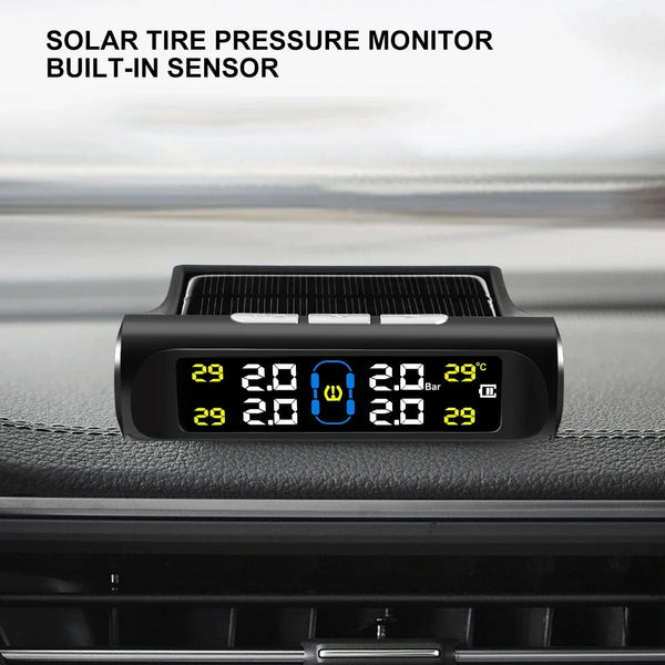 Car Intelligent TPMS Solar Tyre Pressure Monitoring System With 4 External Sensors For Tyre Temperature Tire Air Pressure Gauge