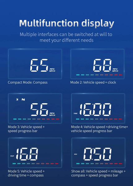 GPS HUD M23 Speedometer Windshield Projector Display of Driving Time Distance and Direction with Alarm System for all vehicles