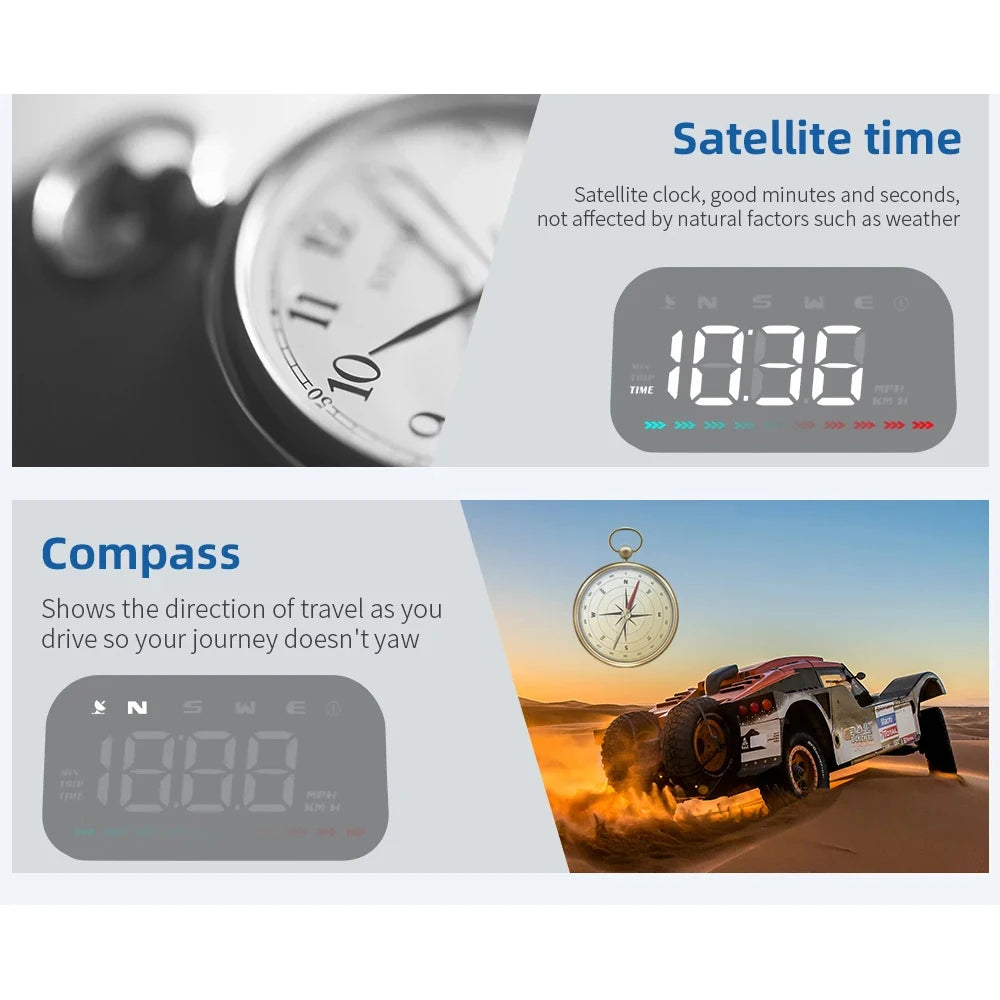 GPS HUD M23 Speedometer Windshield Projector Display of Driving Time Distance and Direction with Alarm System for all vehicles