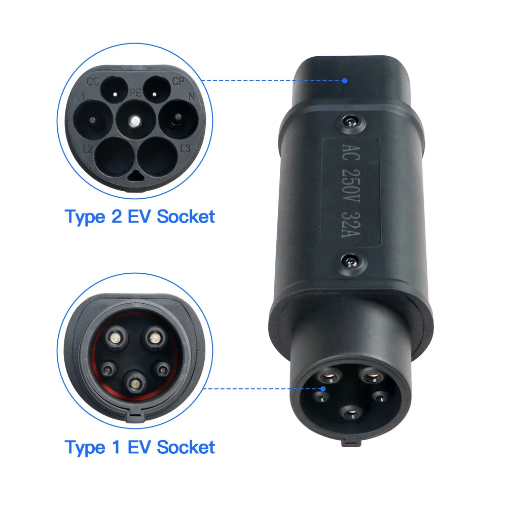 32A 22KW EV Charger Adaptor For type 2 to GBT Charging For Electric Vehicle Connector Type 2 to Type 1 SAE J1772 7.2KW Conventor