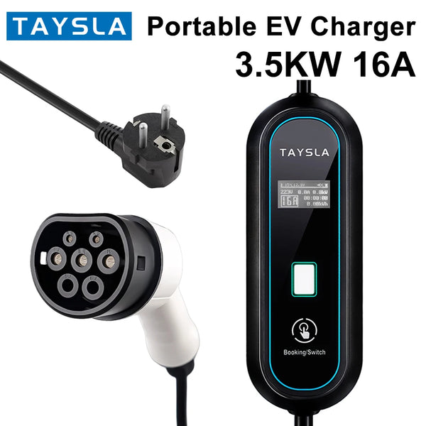 TAYSLA Electric Car Charger 3.5kW 16A Type 2 Portable EV Charger