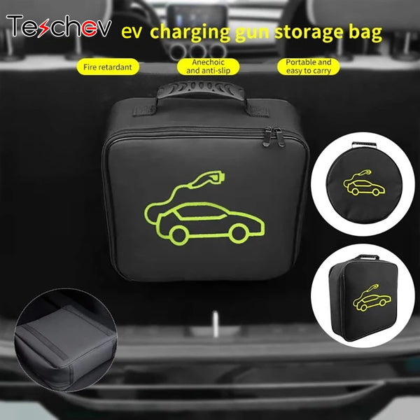 EV Car Charging Cable Storage Carry Bag For Electric Vehicle Charger Plugs Sockets Waterproof Fire Retardant Equipment Container