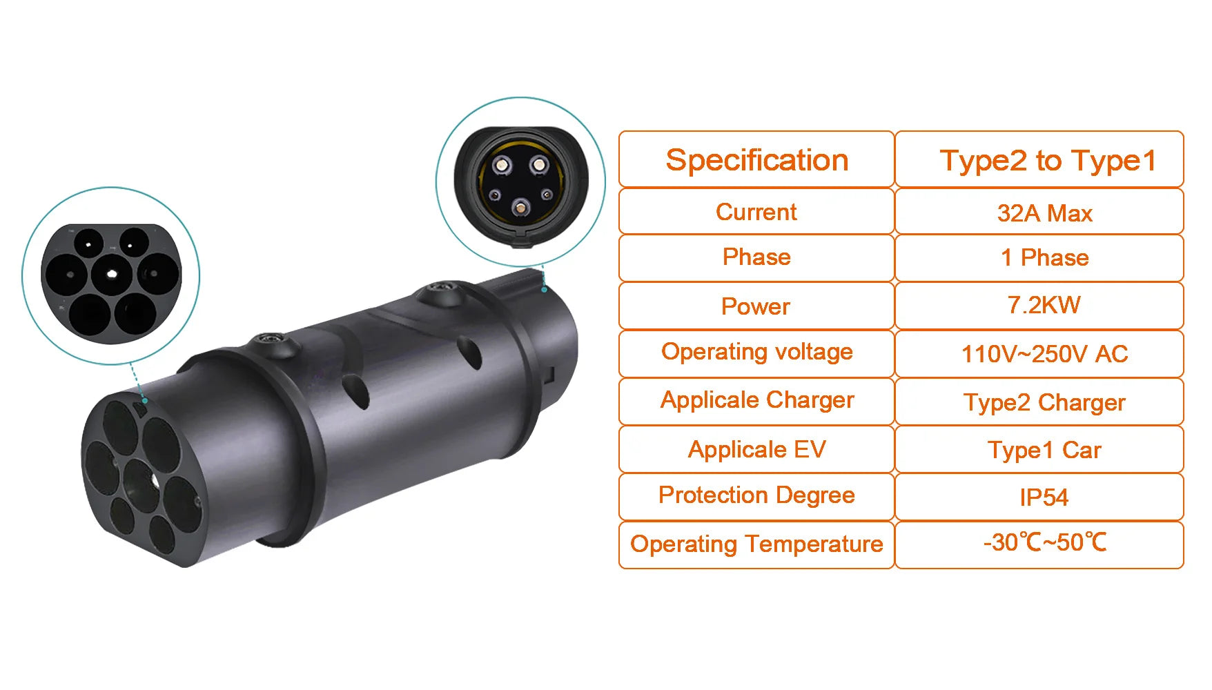 Electric Vehicle Charging Connector Type 2 to Type 1 J1772 EV Adapter Type 2 to GBT EVSE Charger Type 1 to GBT EV Adaptor