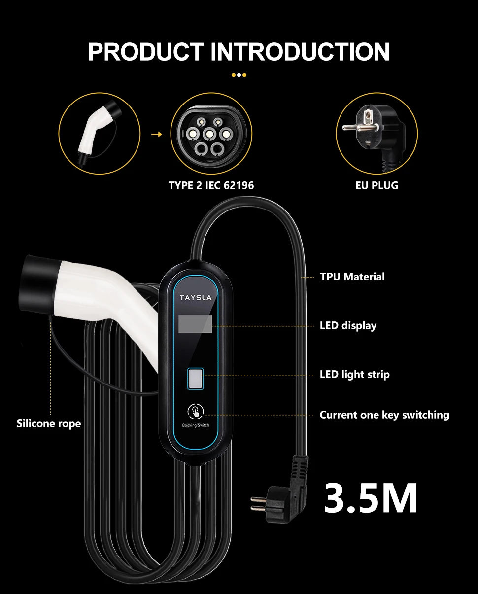 TAYSLA EV Charger Type 2 IEC62196-2 Portable EVSE Charging Cable