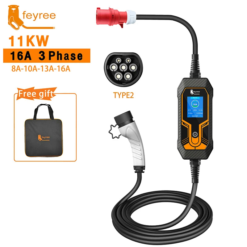 feyree 11KW 16A EV Portable Charger Type2  EVSE Charging Box