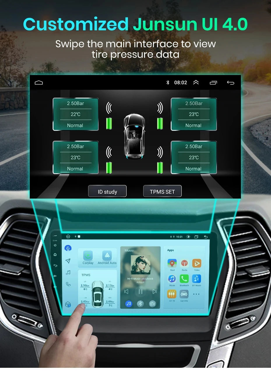 Junsun USB Tire Pressure Monitoring Alarm System TPMS With 4 Internal Sensors for Junsun Android Car DVD Player Navigation
