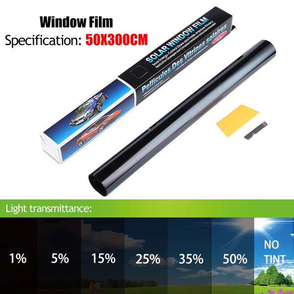 1Roll 50x3m Black Car Window Tint Film Glass Sticker VLT 1%-50% Sun Shade Window Tinting Solar UV Protection foils Sticker Films